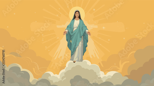 Photos The Virgin Mary Ascends to Heaven Surrounded by Golden Light and Clouds