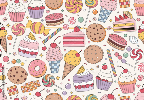 Cute Kawaii Dessert Seamless Sweet Pattern