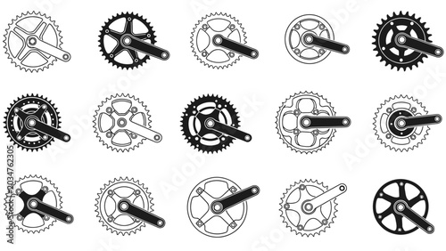 Black and white gear icons set.