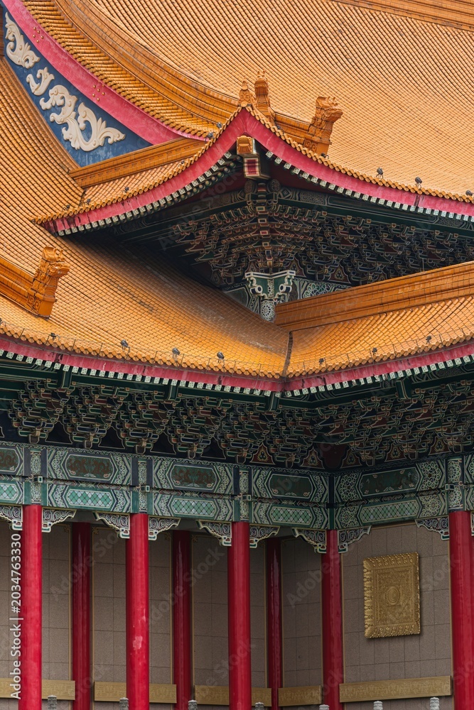Fototapeta premium Traditional Taiwanese Architecture Roof Detail of National Theater in Taipei Taiwan