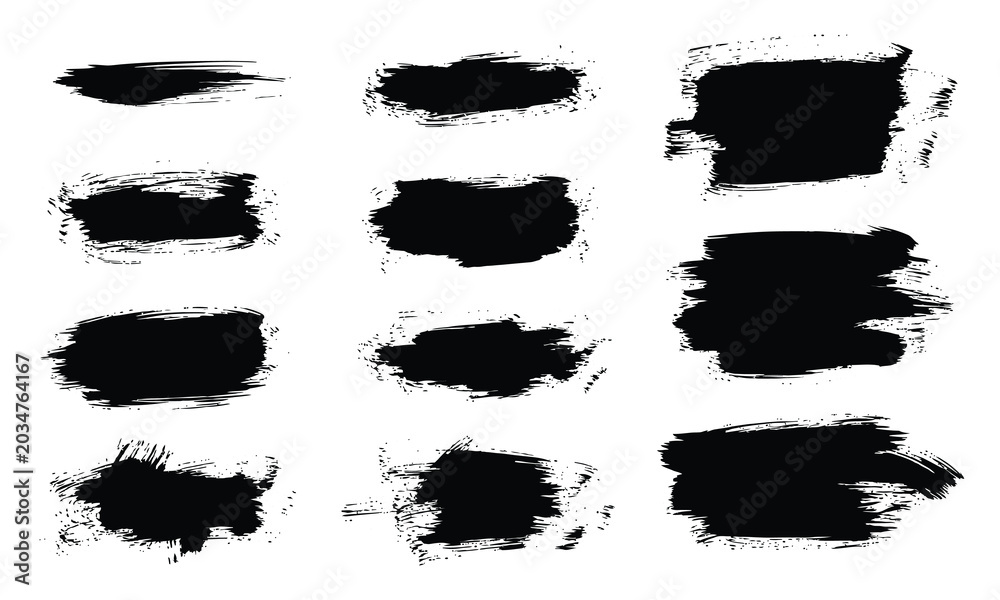 Fototapeta premium Nine black brush stroke shapes collection for graphic design projects