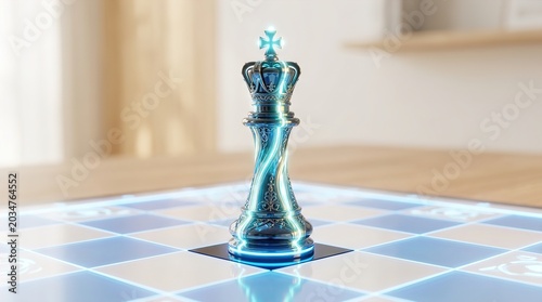 Glowing 3D Chess Piece Render on Light Background Illustration
