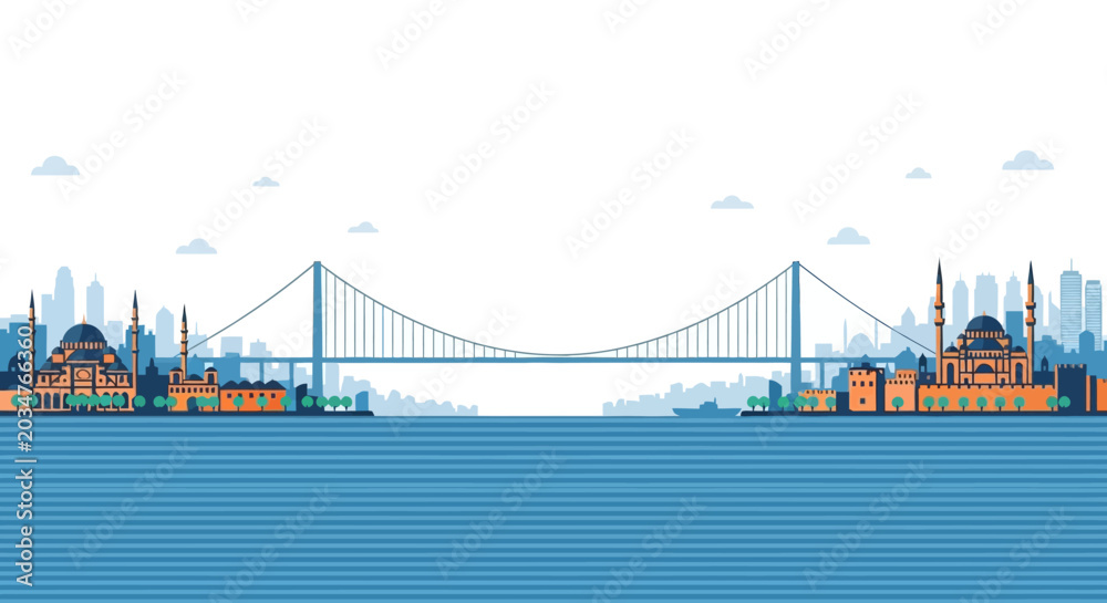 Fototapeta premium Bosphorus Bridge Istanbul Skyline with Mosques and Cityscape
