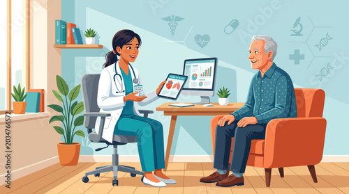 Doctor Consultation: Caring Female Physician Explains Medical Results to Elderly Patient