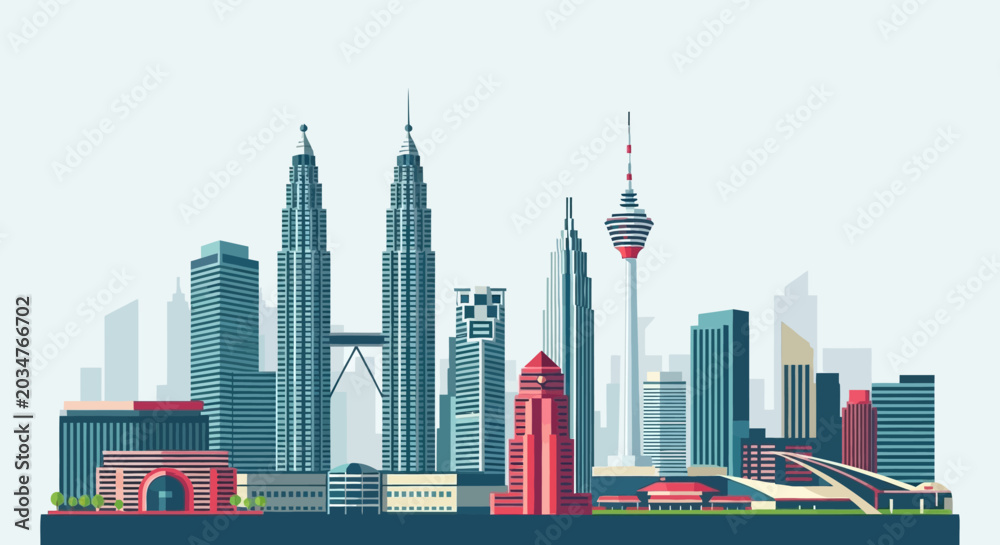 Obraz premium Kuala Lumpur Skyline: Modern Cityscape with Iconic Twin Towers and KL Tower