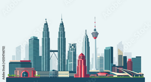 Kuala Lumpur Skyline: Modern Cityscape with Iconic Twin Towers and KL Tower