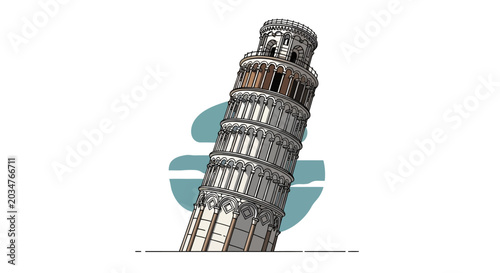 Bild auf Leinwand Leaning Tower of Pisa illustration, famous landmark, Italy travel icon