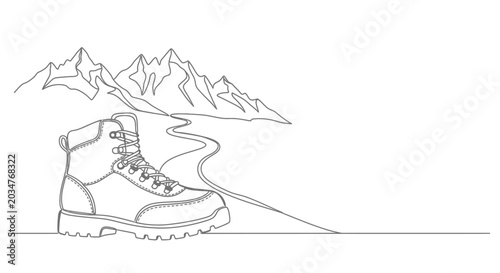 Foto Single continuous line drawing of a sturdy hiking boot for outdoor adventures