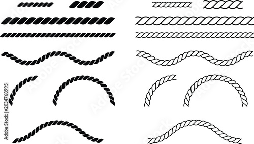 Set of Decorative Rope Brushes and Dividers in Vector Style