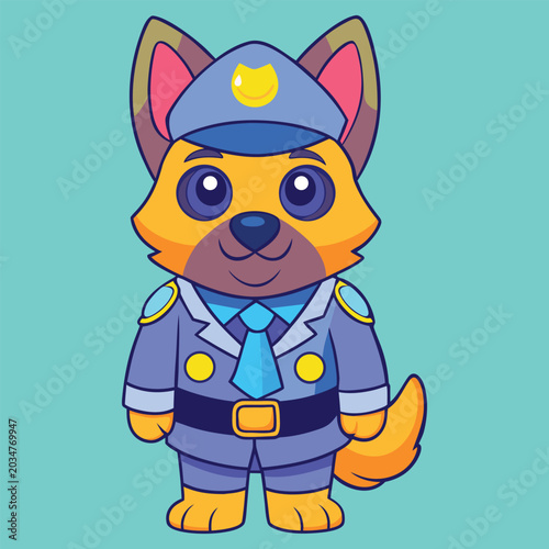 Cute Police Dog Cartoon Character Vector Illustration
