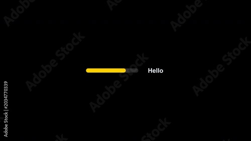 A loading animation with a yellow bar and Hello text appears on screen