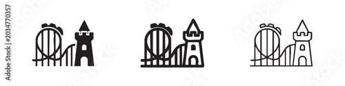 Canvas Print Thrilling roller coaster with a castle icon set, symbolizing amusement parks, fun, and entertainment