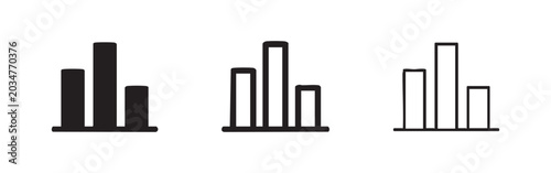 Bild auf Leinwand Bar chart or histogram icon set in solid, outline, and thick line styles, representing data, statistics, and analytics