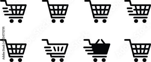 Photography shopping carts set with various designs and styles featuring design, icons, blac
