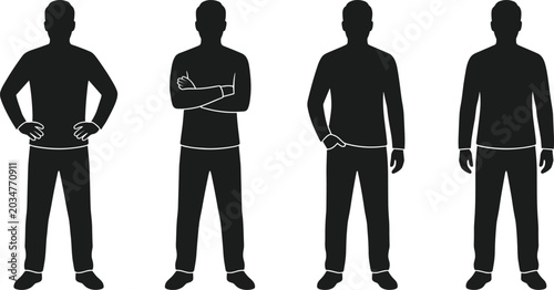 Foto Silhouette illustration of four standing human figures in diverse postures and s