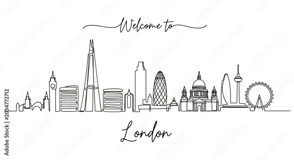 Fototapeta premium Continuous line art illustration of the London skyline with