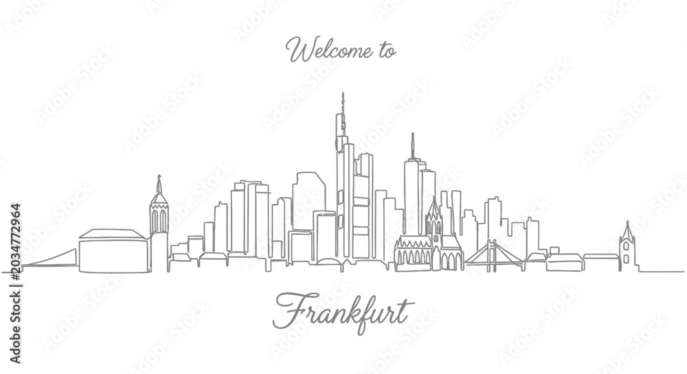 Fototapeta premium Frankfurt Skyline: Minimalist Line Art of Cityscape
