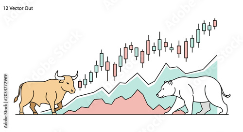 Bild auf Leinwand Bull and bear market stock symbols.