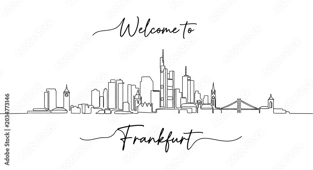 Fototapeta premium Frankfurt Skyline Silhouette: Welcome Cityscape Drawing, Modern Architecture