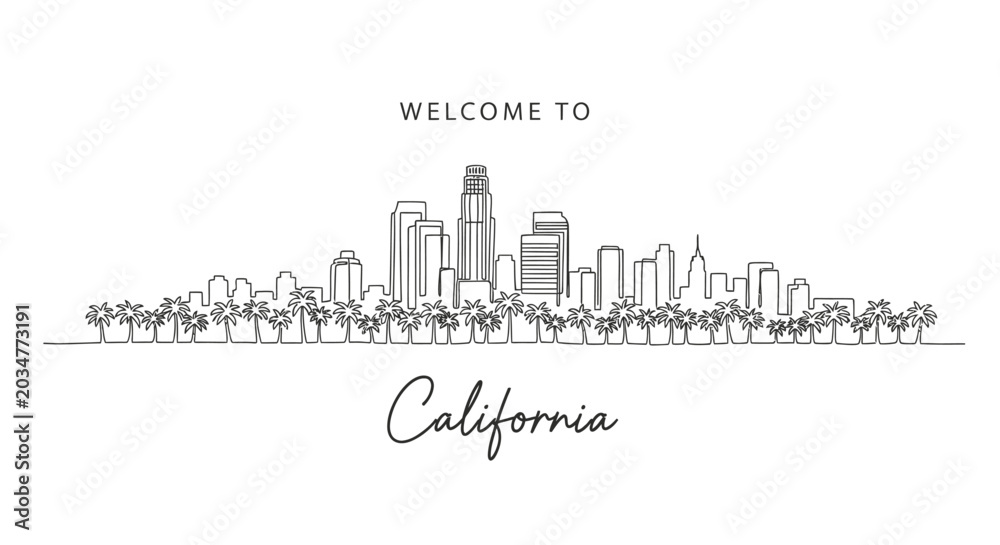 Fototapeta premium California Skyline Line Art Silhouette Illustration