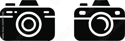 Bild auf Leinwand camera icon with circular lens and shutter details, minimalist graphic for ui an