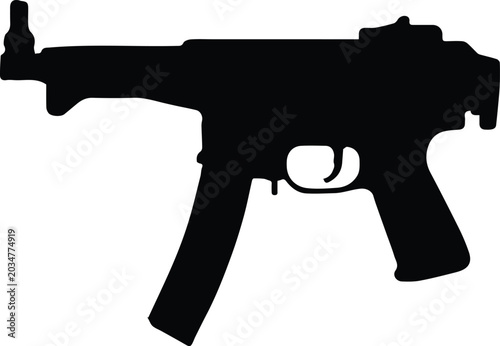 Foto gun pistol silhouette in flat vector style, tactical combat icon for shooting ga