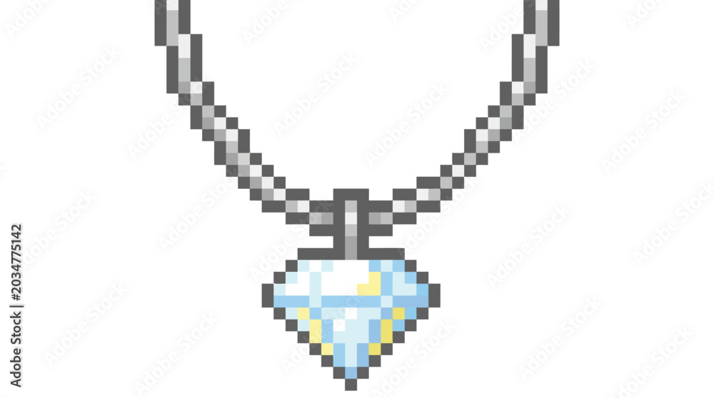 Obraz premium Pixel Art Diamond Necklace Icon.