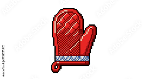 Pixel Art Red Oven Mitt Kitchen Accessory.