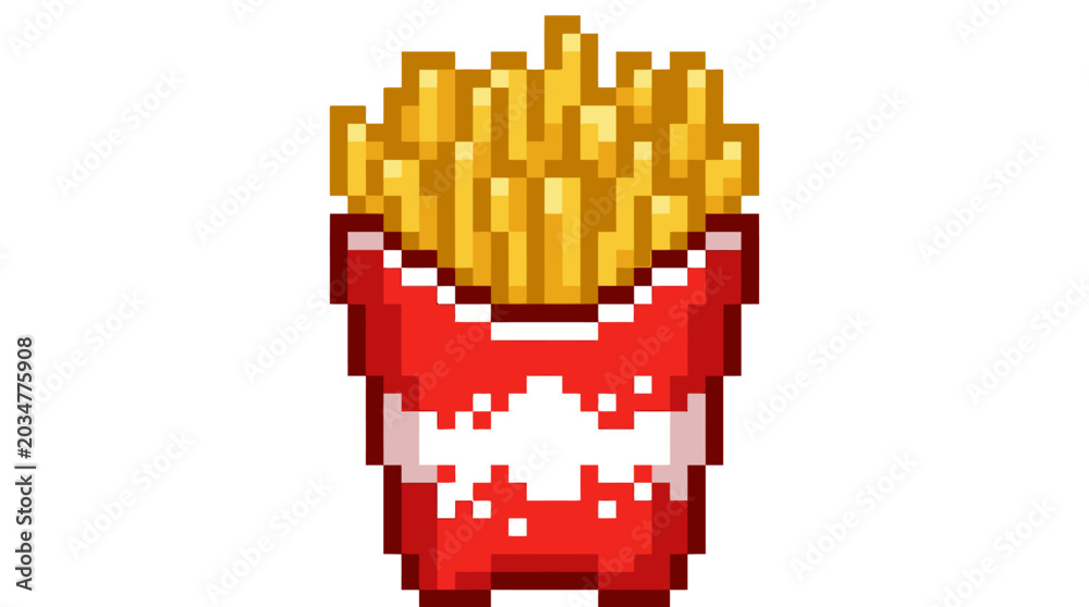 Fototapeta premium Pixel Art French Fries in Red Container.