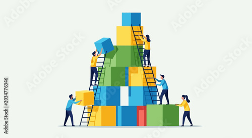 Teamwork building colorful block structure illustration