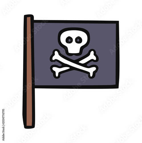 Foto Pirate flag doodle hand drawn, jolly roger banner, skull crossbones emblem, dark
