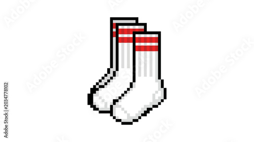 Pixel Art White Socks With Red Stripes.