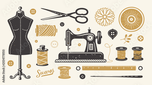 Sewing tools and equipment for fashion design and crafting projects at home
