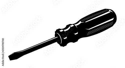 Fotografía Black Screwdriver Tool - Flat Head Hand Tool Isolated on White Background