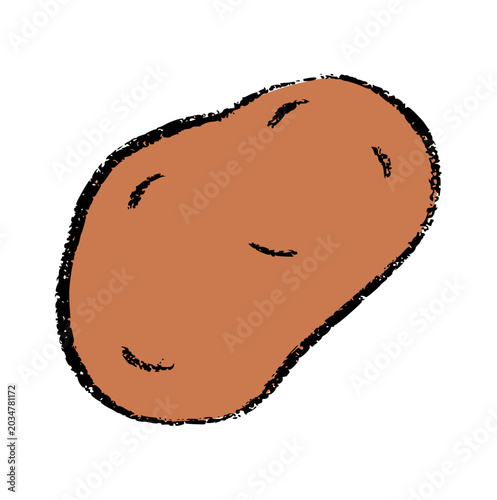 Canvas Print Potato crayon wax doodle, rough textured hand drawn, russet spud tuber, fresh ve