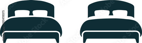 Foto bed icon with silhouette style, double outline and simple linework for bedroom u