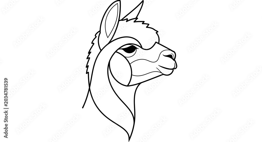 Naklejka premium Minimalist Alpaca Head Outline Drawing, Vector Art, Stylized Animal Portrait