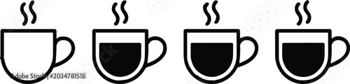 Foto cup coffee icon set with steam rising from each cup featuring hot, beverage, dri