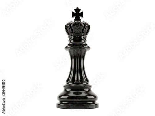 Black and white chess king piece standing isolated on transparent background in minimalist style