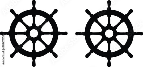 Schilderij op canvas ship wheel nautical icon with compass rose design and anchor crosshair markings