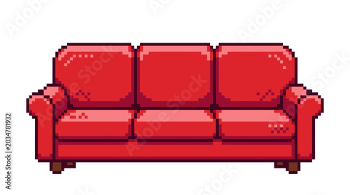 Pixel Art Red Sofa Furniture Illustration.