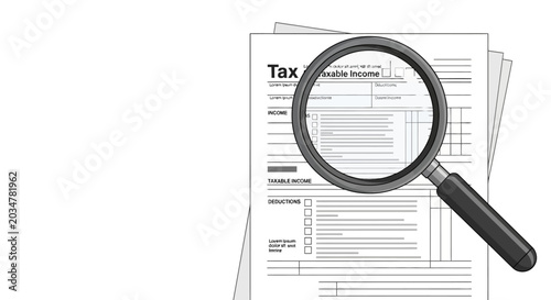 Quadro su tela Magnifying glass examining official tax income document form.