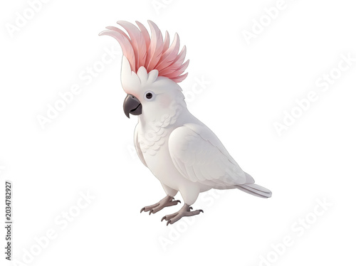 White Cockatoo Bird with Vibrant Red Crest Isolated on Transparent Background