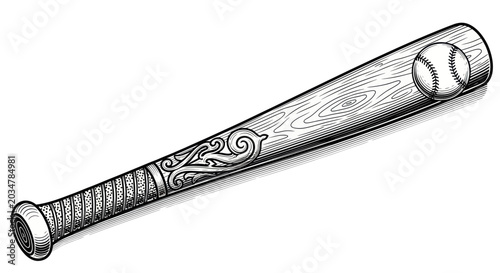 Quadro su tela Vintage Baseball Bat and Ball Illustration