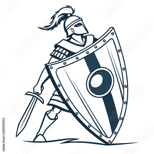 Tableau sur toile Ancient spartan warrior standing with large shield.