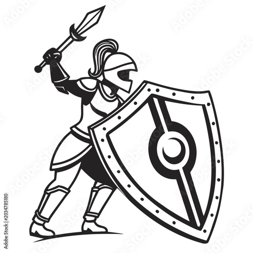 Schilderij op canvas Medieval knight warrior with sword and shield icon.