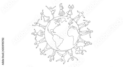 Foto Diverse people holding hands around the globe illustration.