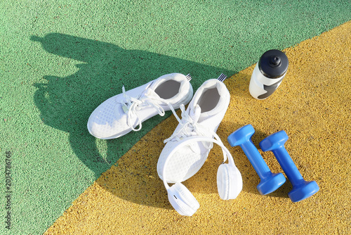 Sneakers with headphones, d...