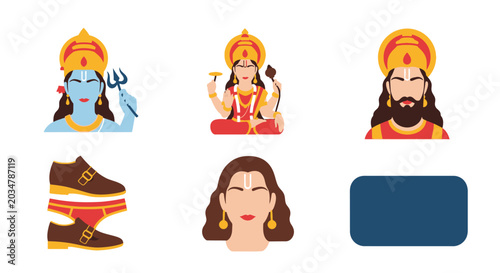 Foto Hindu Gods and Goddesses Icons, Traditional Indian Clothing and Accessories