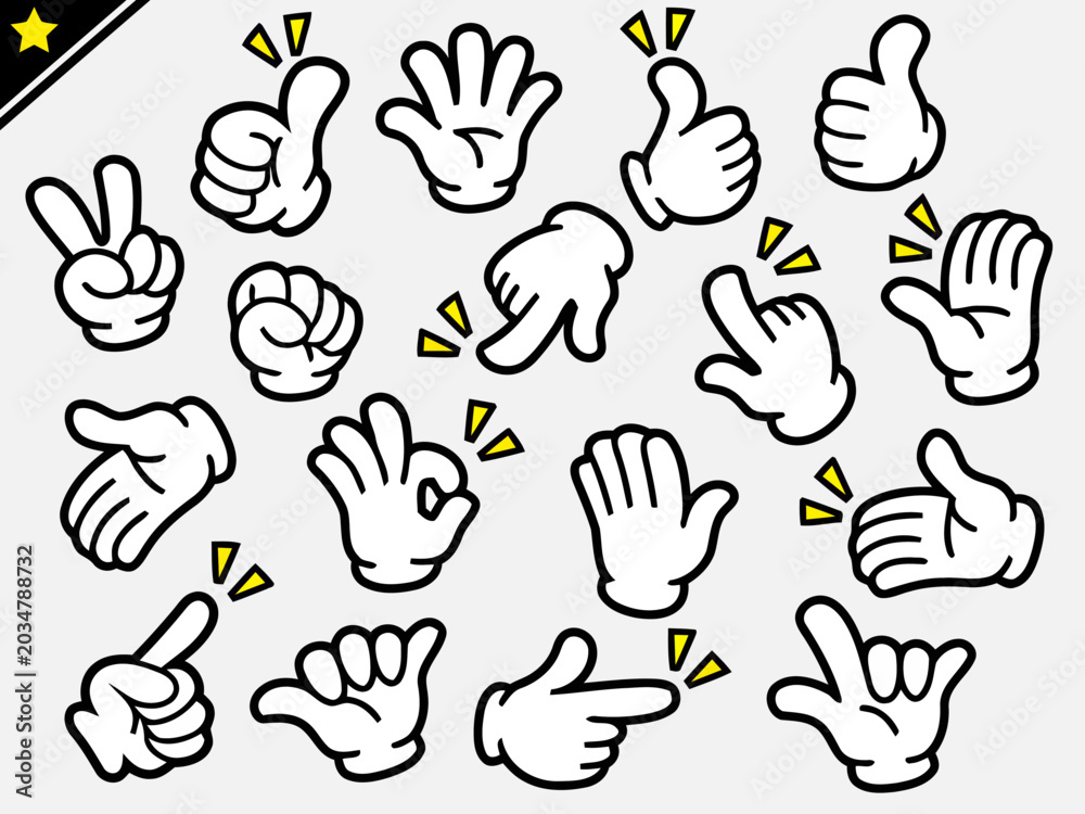 Fototapeta premium Cartoon White Glove Hand Gestures Set for Expressive Communication